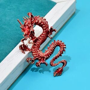 Red Dragon Brooch - Sparkling Enamel Pin